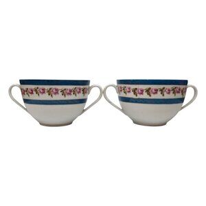 Antique Wanamaker Austria Double Handled Teacup LOT OF 2 White Floral Porcelain